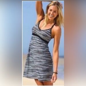 Athleta Women’s‎ XLT Gray Black Striped Racerback Mini A-Line Flare Bra Dress